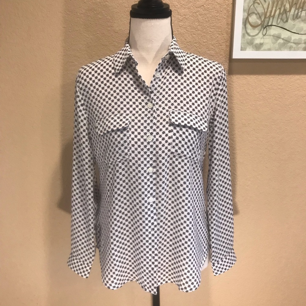 Loft Button Down Patterned Blouse Size Xsp - image 1